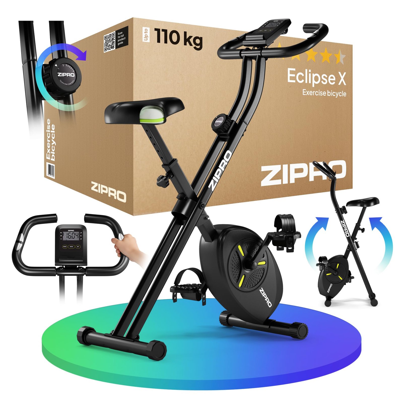 ZIPRO Bicicleta Estática Plegable Silenciosa Magnética Bici Indoor Exercise