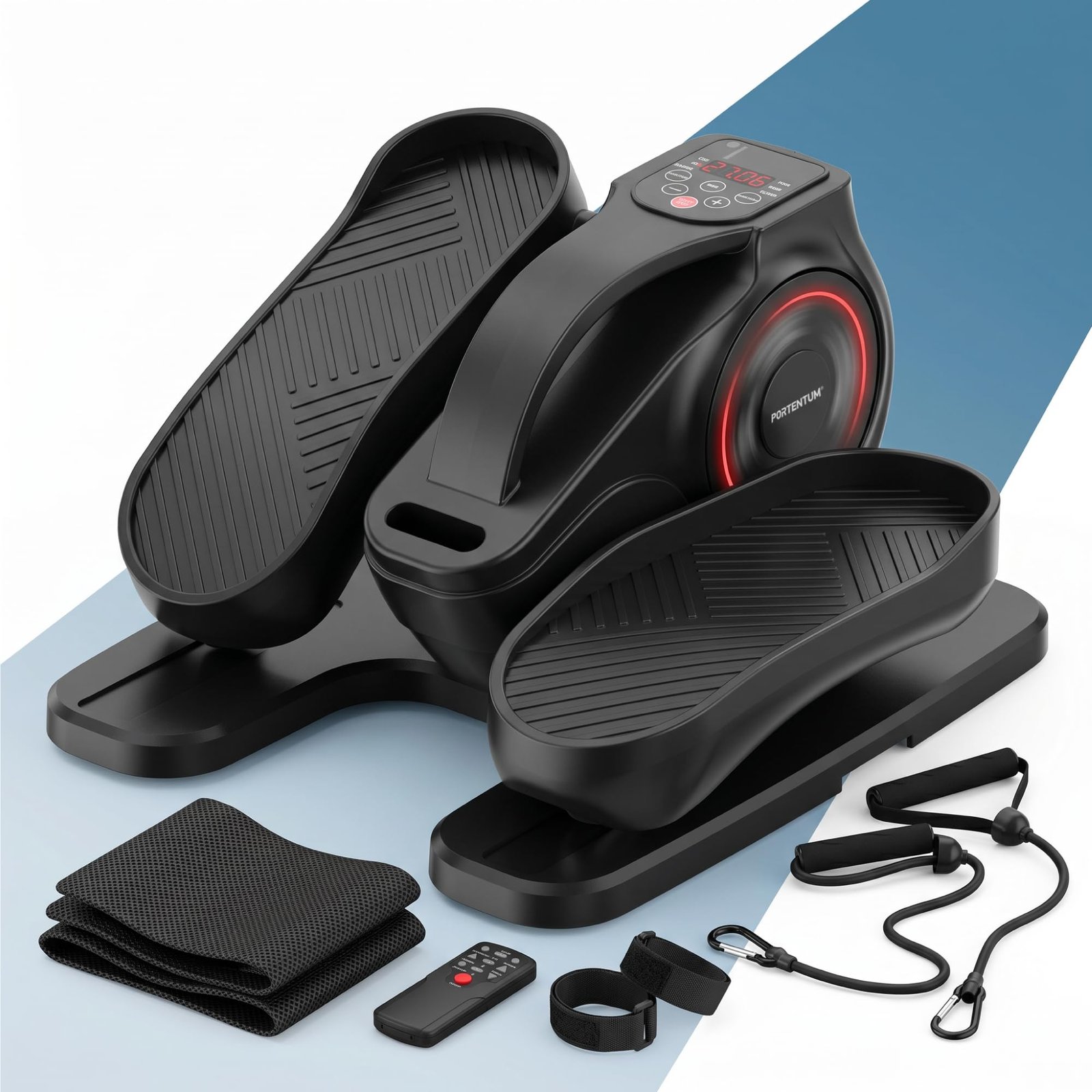 PORTENTUM Mini eliptica electrica automática y Manual – 5 o 12 velocidades, con o sin Bandas – Pedales estaticos Personas Mayores con Mando a Distancia – Pedaleador electrico Motor silencioso