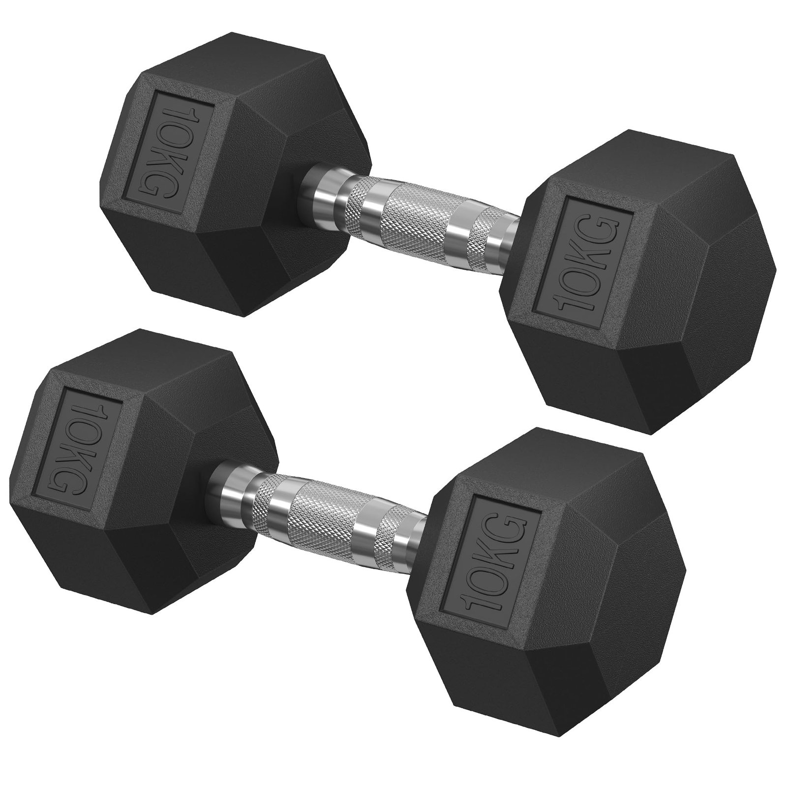 SONGMICS Juego de 2 mancuernas hexagonales, 2 x 5 kg, 2 x 10 kg, para entrenamiento, fitness, levantamiento de pesas en casa, gimnasio, color negro