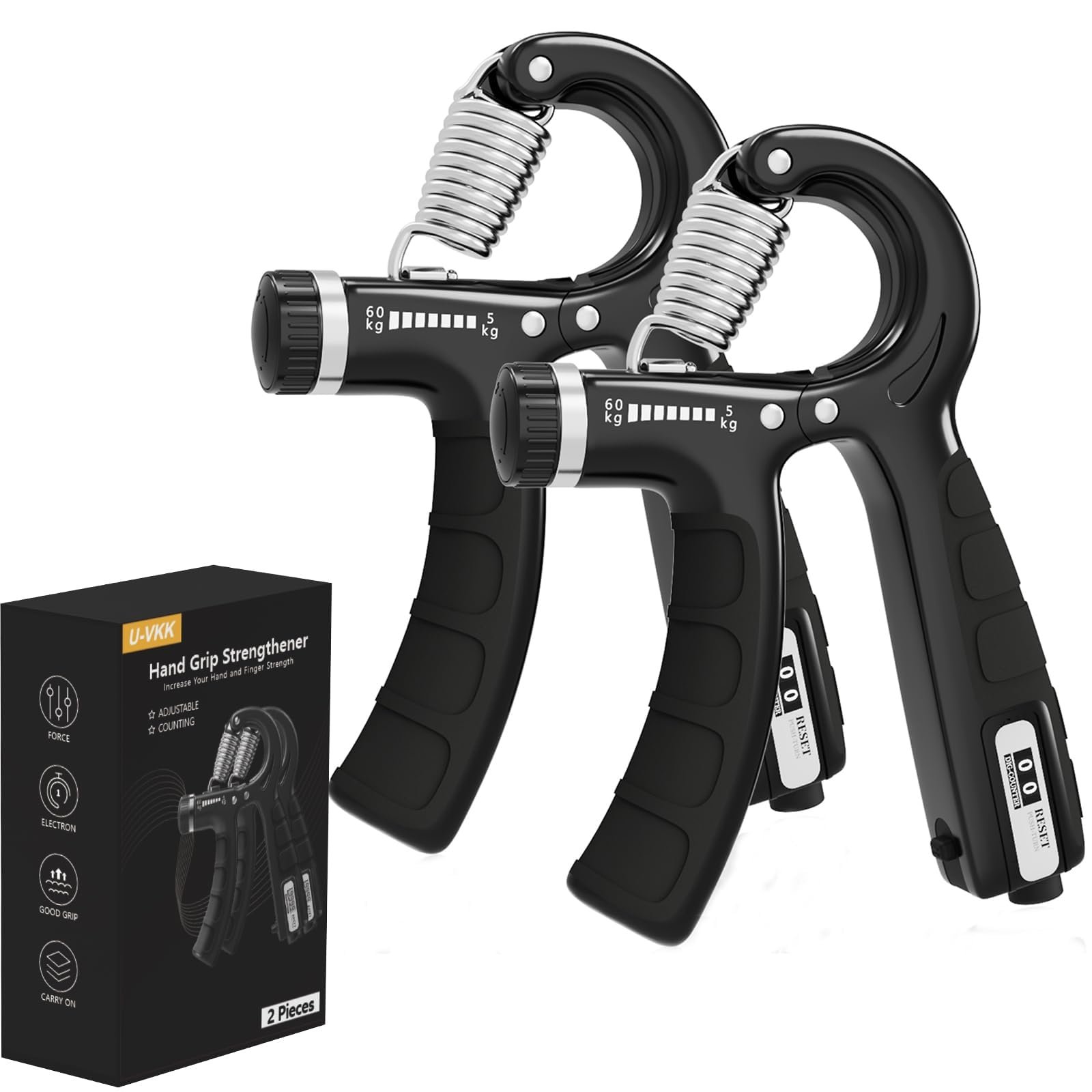 Hand Grip, Antebrazos Fortalecer con FuncióN de Conteo,Fortalecedor de Agarre con Resistencia Ajustable 5-60kg,Fortalecedores de Mano para Entrenar El Agarre,Dedos, La MuñEca