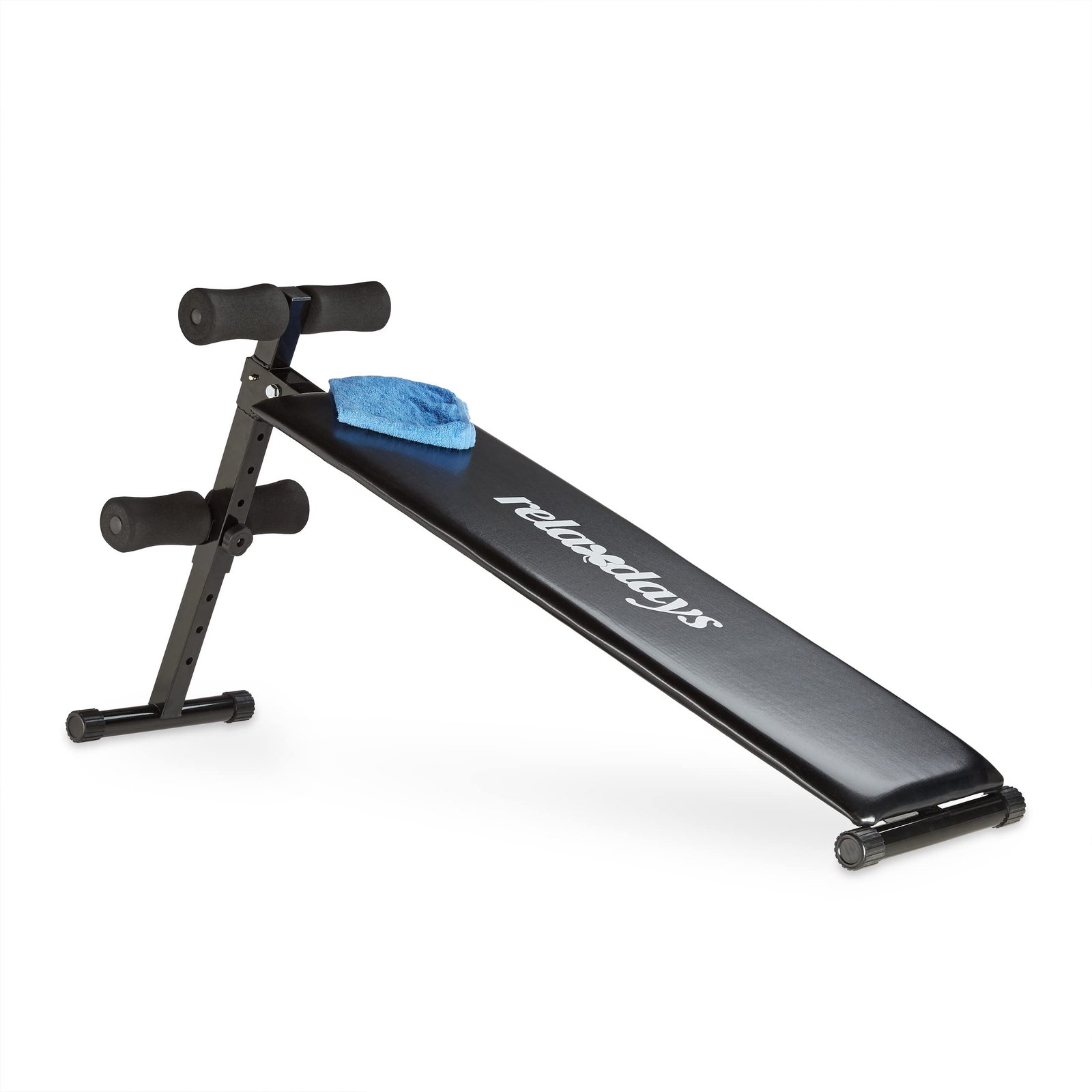 Relaxdays Sit Up Bank klappbar, 5-Fach verstellbar, Bauchtrainer Bank, gepolsterte Beinfixierung, Trainingsbank, schwarz